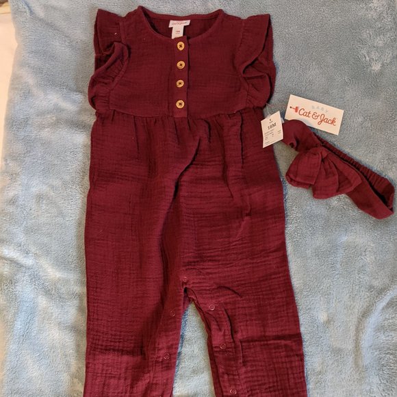 Cat & Jack Other - Maroon jumpsuit with headband